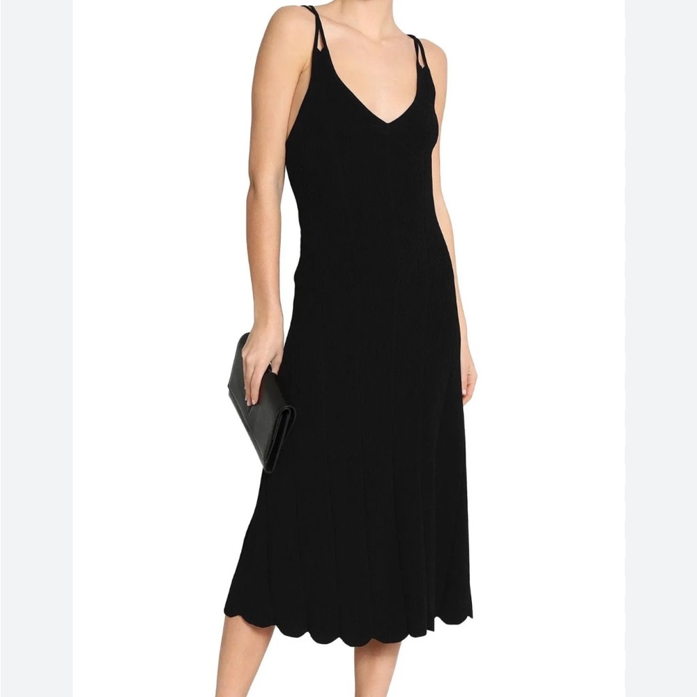 Sandro Paris Bluan Rib Knit Midi Dress in Noir size 1